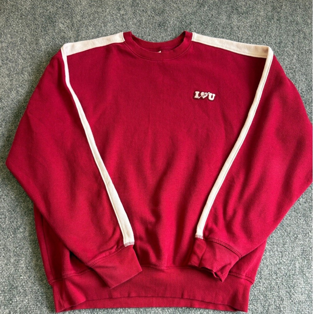 Victoria's Secret PINK Red Sweatshirt White Stripe Heart Patch Small - Picture 4 of 15